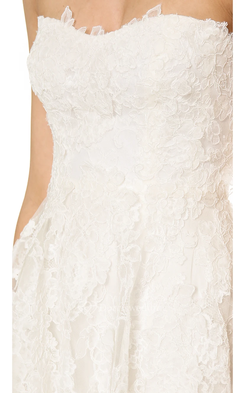 Short Strapless A-line Lace Dress With Low-V Back Style view 10