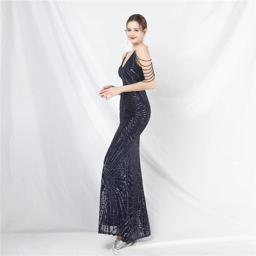 Robe de soirée ultra-résistante à rayures perlées et sequins view 73