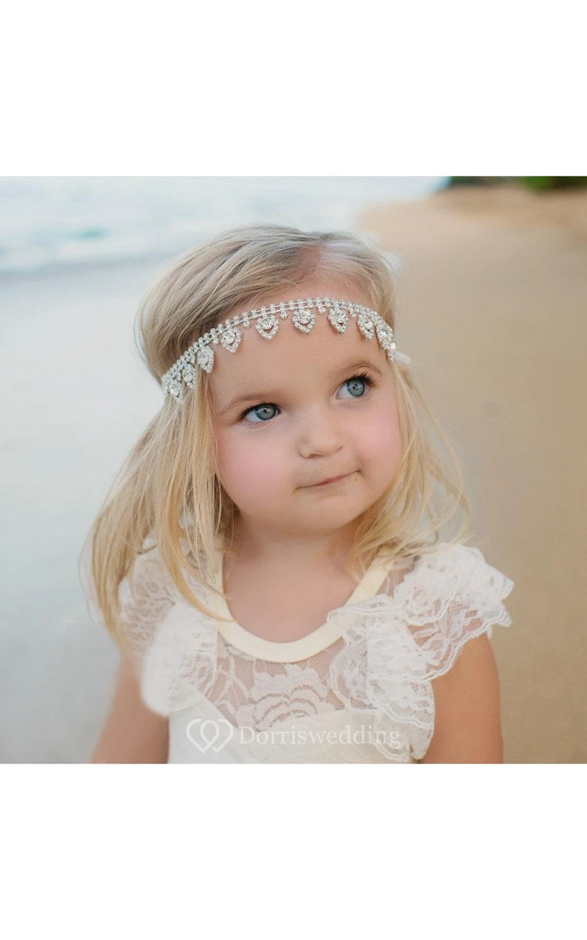 Flower Girl Scoop Neckline Allover Lace Floor Length Dress view 3