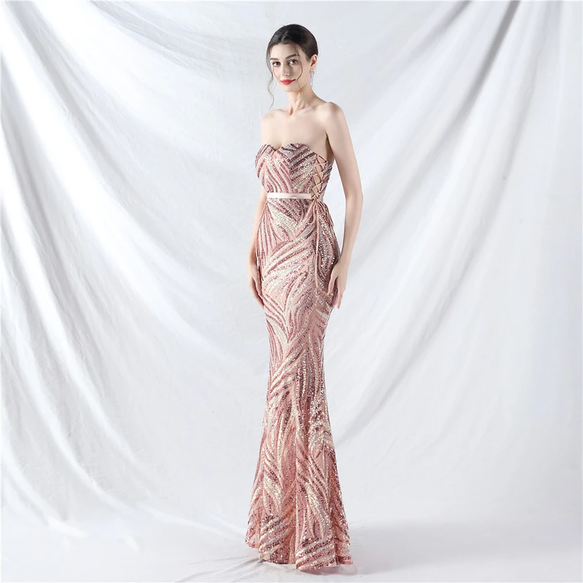 Vestido de noche con tirantes, top tipo tubo y lentejuelas apiladas encriptadas, con método de doble atado de cuerda. view 32