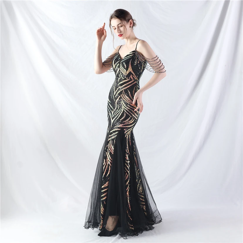 Layered Beads Spliced ​​Mesh High-End Evening Dress view 57