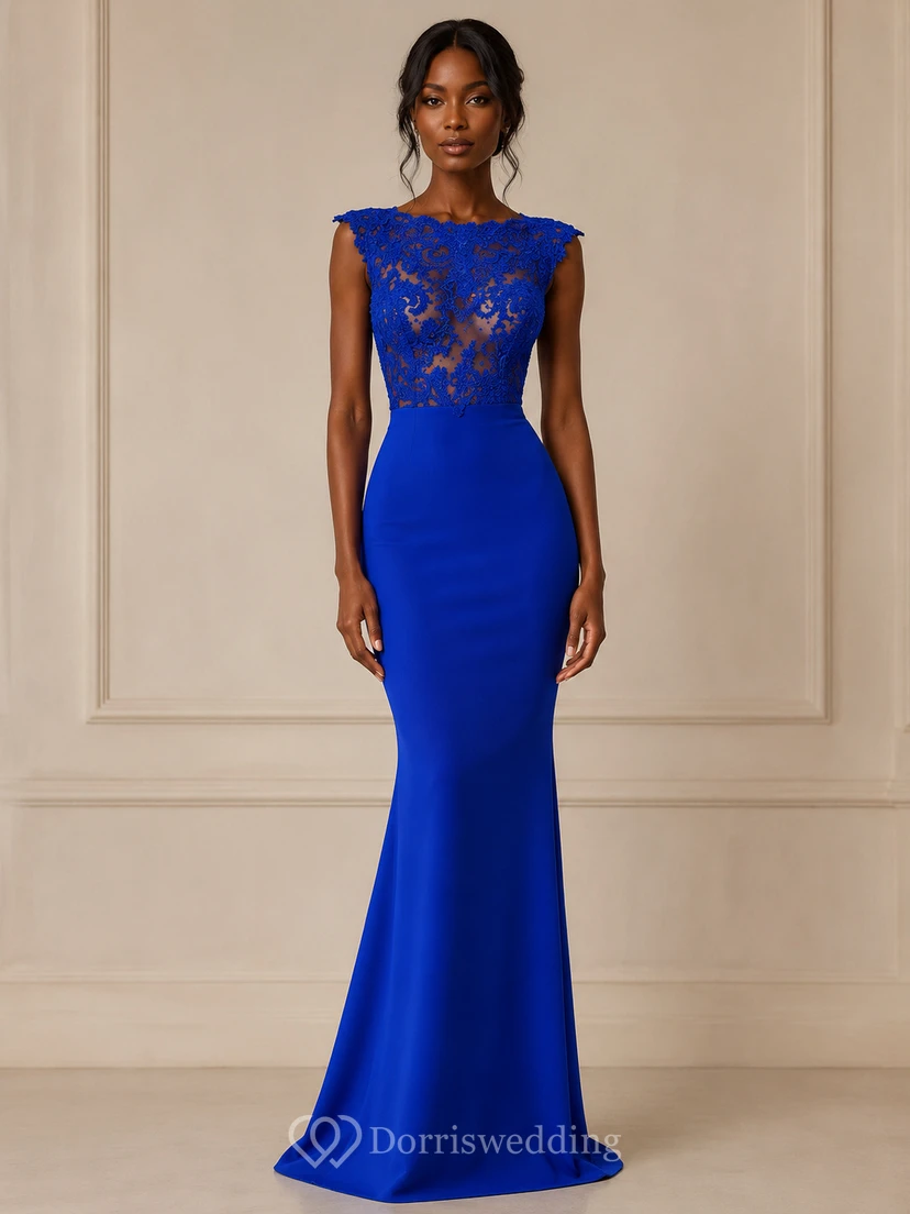 Elegant Black Sleeveless Mermaid Evening Dress Lace Appliques Beadings view 5