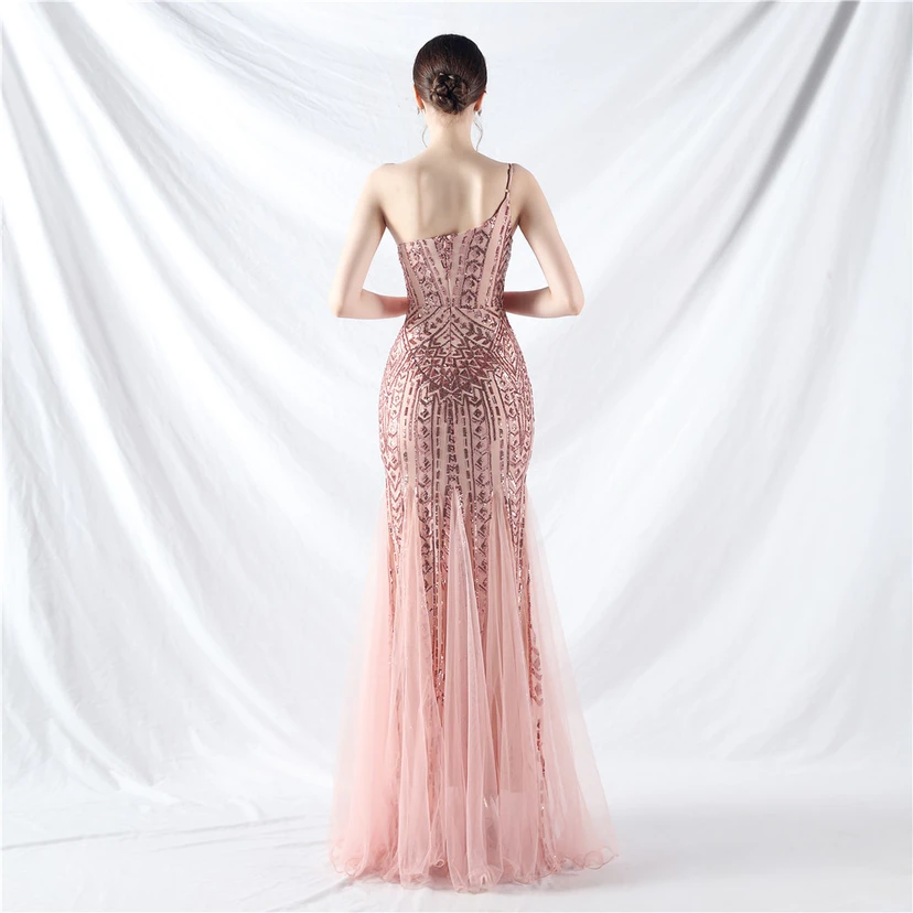 Crafted Beaded Positioning Flower Beads Splicing Mesh Gauze High-End Evening Dress view 65