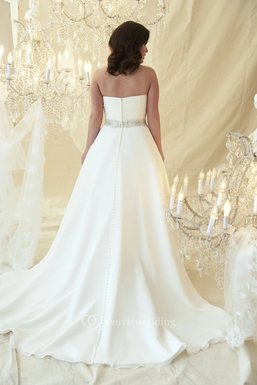 A-Line Sweetheart Jeweled Chiffon Plus Size Wedding Dress With Criss Cross And Zipper view 2