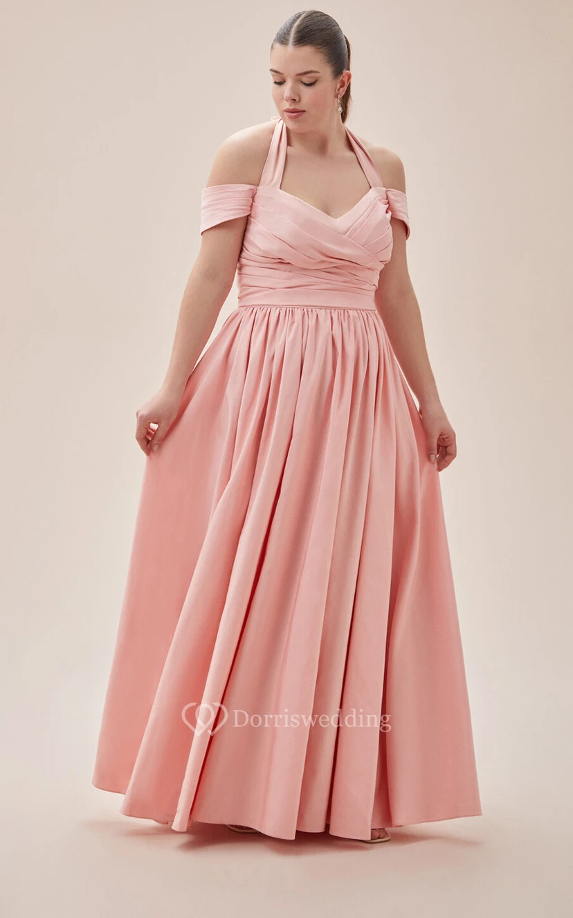 Lässiges, bodenlanges, kurzärmeliges Taftkleid in A-Linie mit Reißverschluss und Taschen