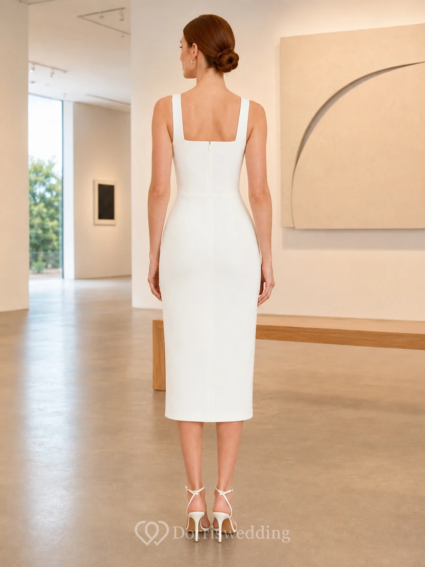 Robe midi fourreau minimaliste blanche à col carré view 2