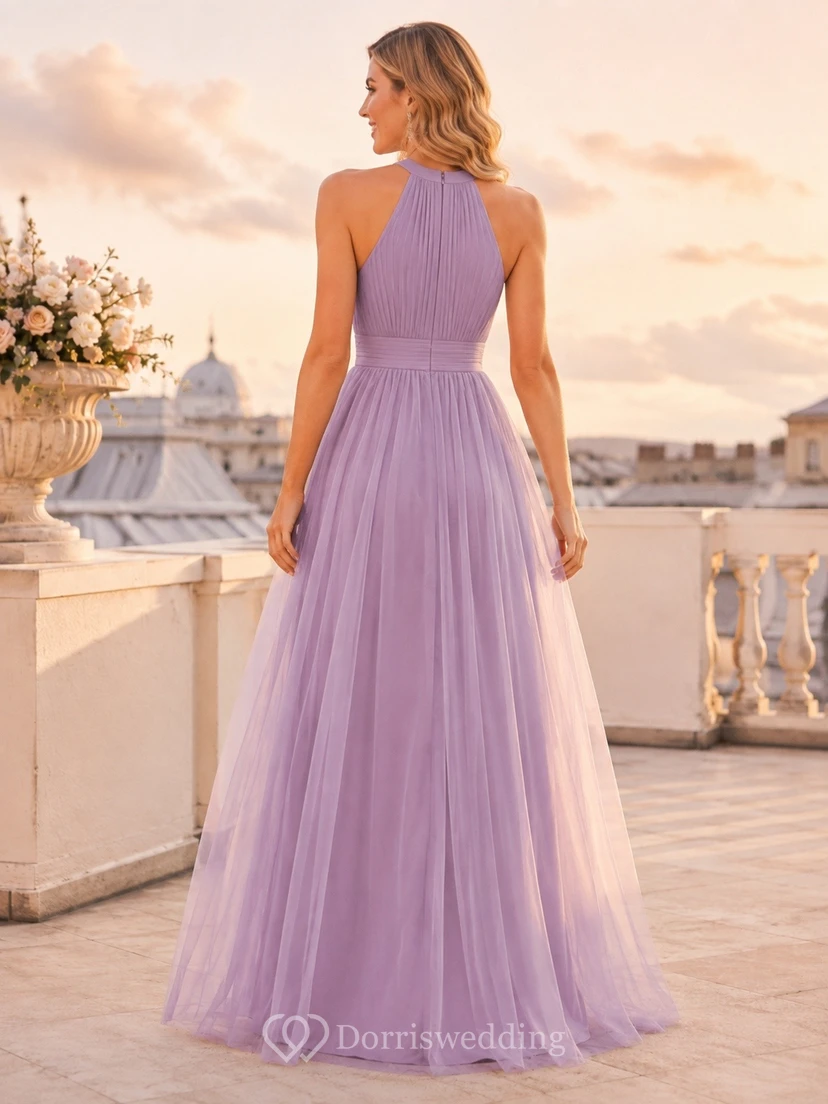 Lavender Sleeveless High Neck Floor-Length Chiffon A-Line Dress view 2