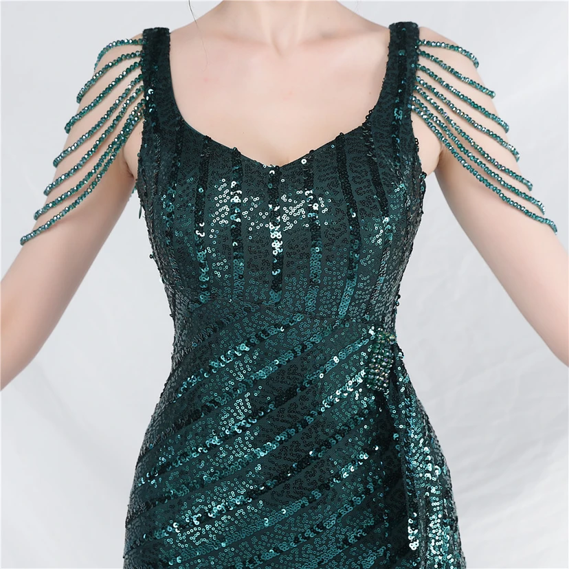 Craft Sequined Velvet Bottom Handmade Beaded Long Elegant Light Luxury Evening Dress view 38