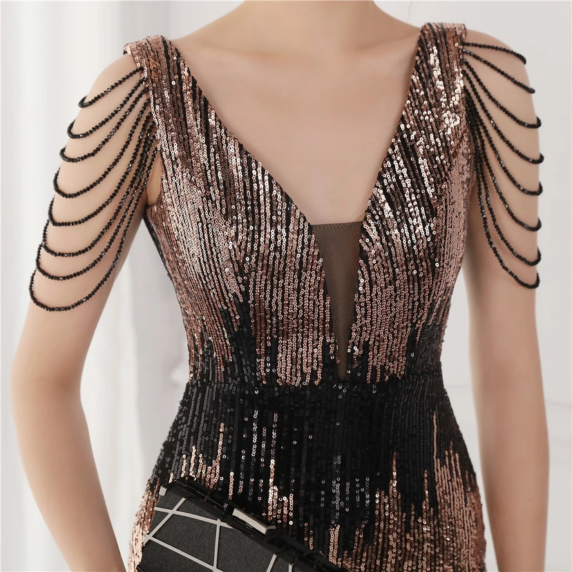 Vestido largo de lentejuelas con cola de pez, ideal para eventos, banquetes, eventos de celebridades y eventos de moda. Vestido de noche con etiqueta para modelos de automóviles. view 17