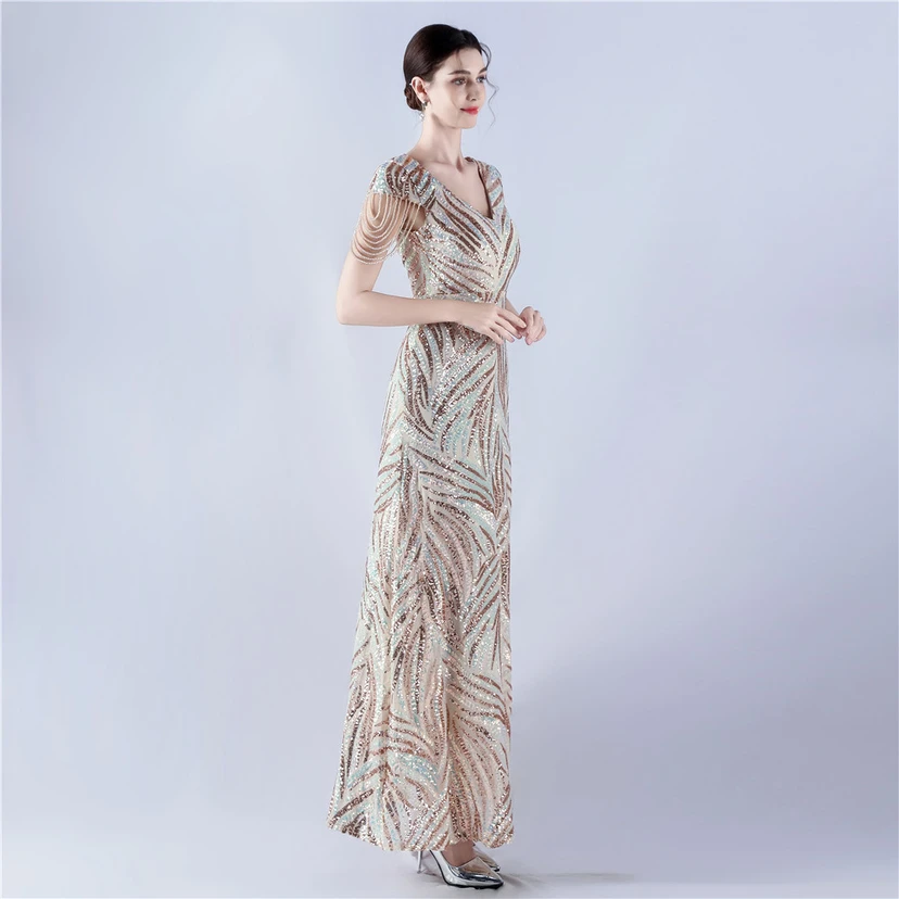 A-Line Big Swing Dress Skirt Encrypted Sequined Craft Beaded Evening Dress view 49