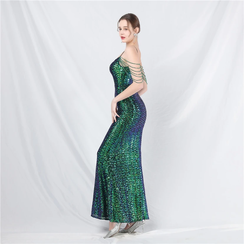 Robe de soirée longue à sequins et perles fantaisie view 40