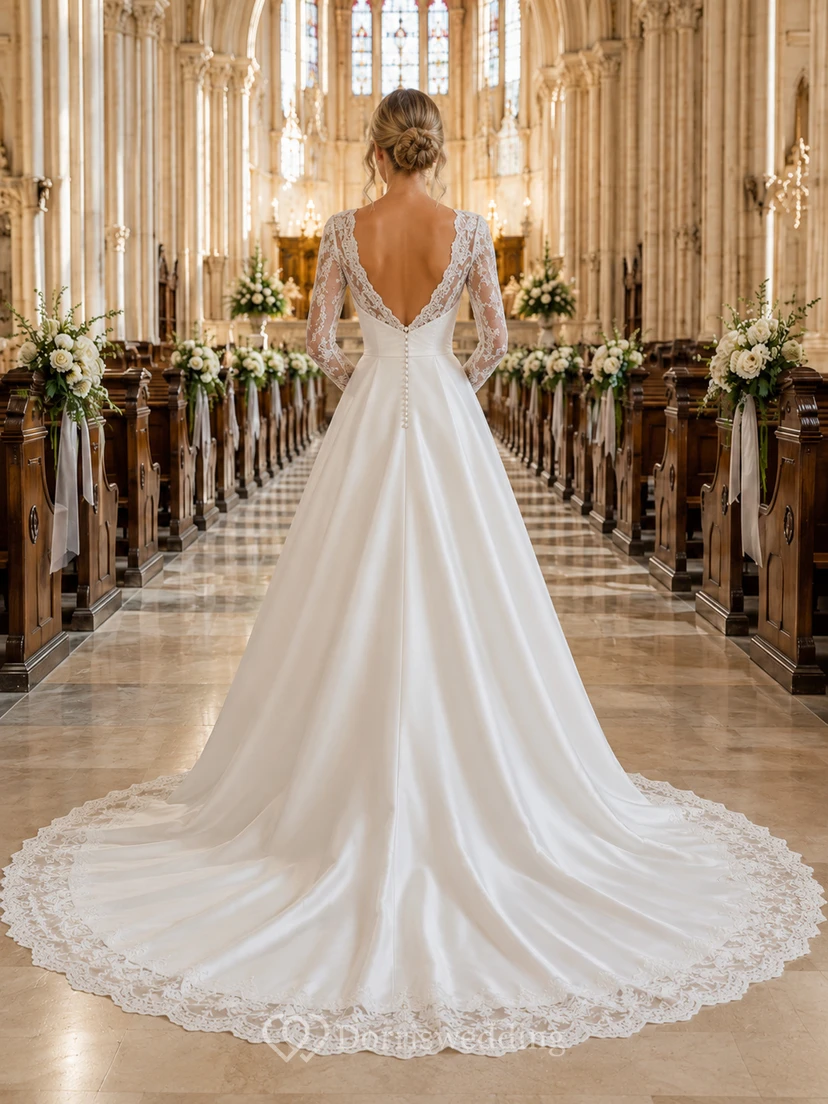 Vestido de novia de encaje y tul, estilo princesa, escote corazón, sin mangas, cola de capilla, con apliques. view 2