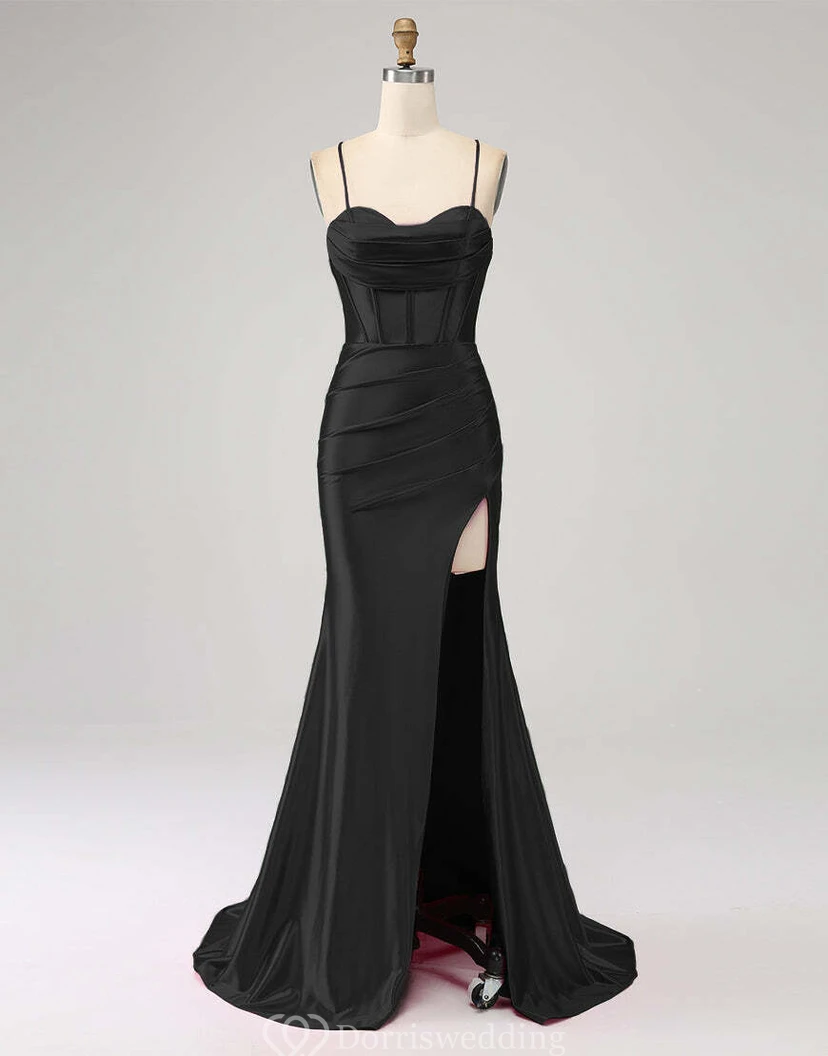 Spaghettiträgerkleid mit Raffungen vorne und Schlitz, schlichtes Etuikleid view 7
