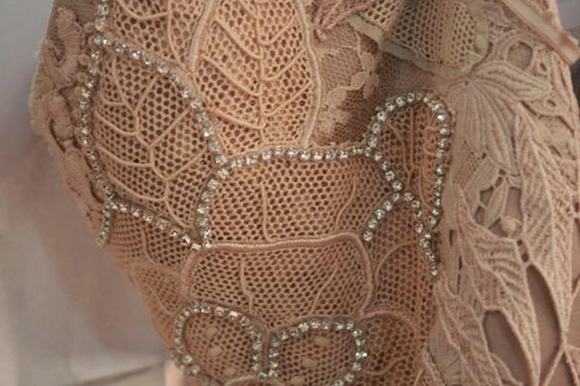 New Lace Prom Gowns 3-4 Sleeves Chiffon Party Dresses With Pearls view 3