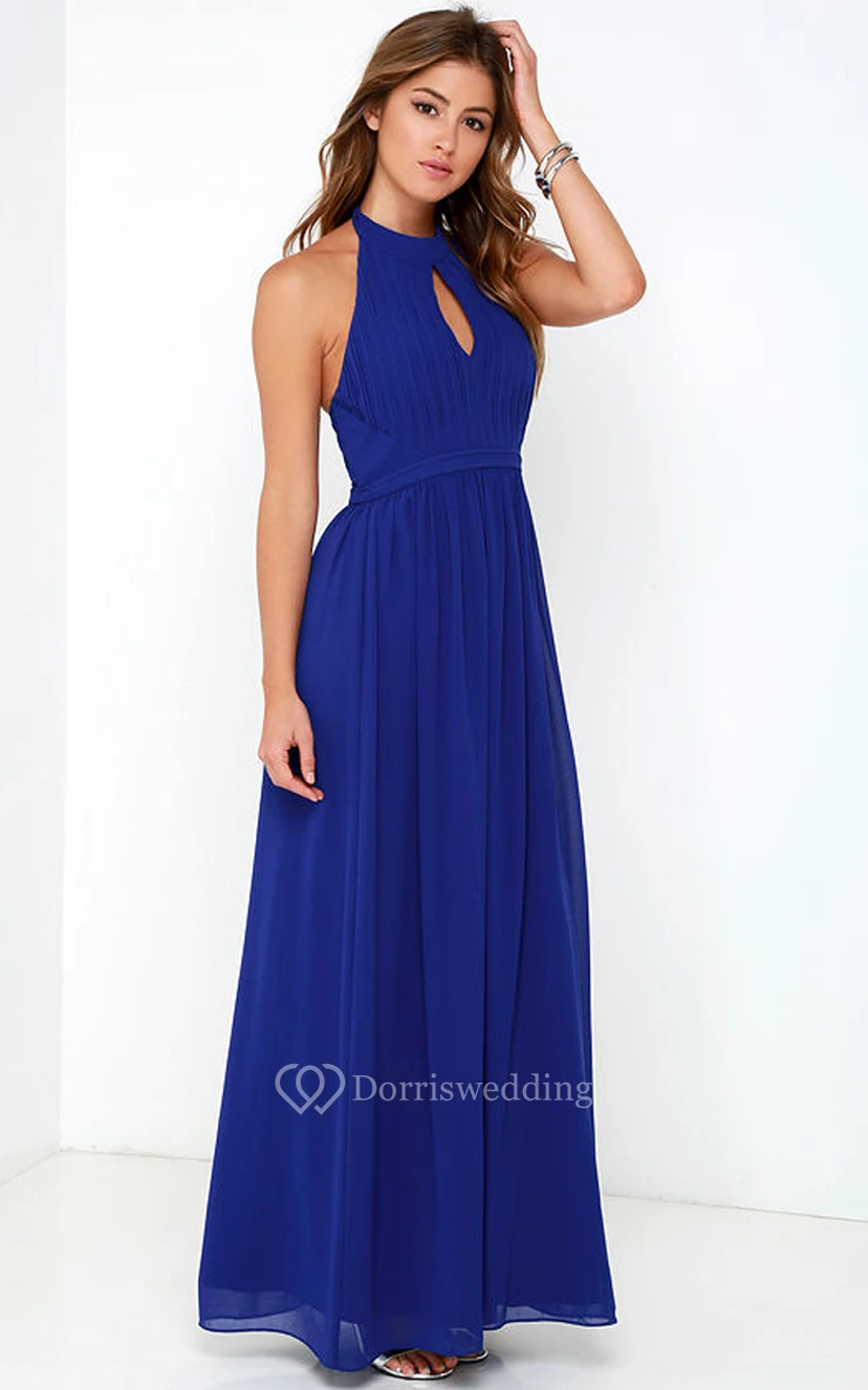 Empire Chiffon Long Sleeveless Brilliant Halter Dress view 3