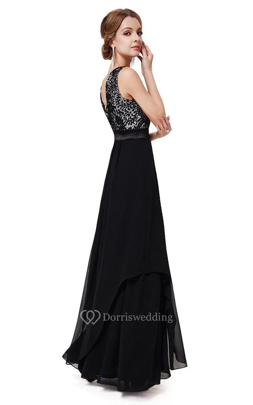 Robe sans manches en mousseline avec corsage en dentelle view 2