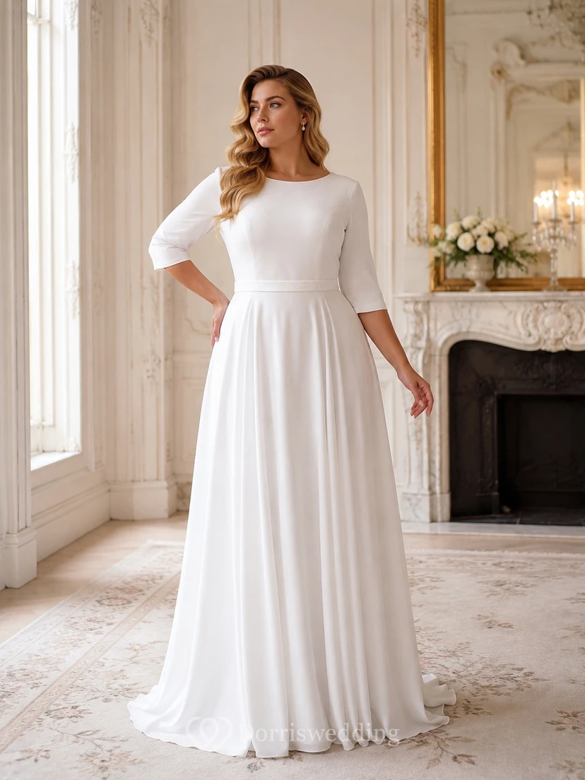 Simple Modest Half-sleeve Scoop-neck Casual Wedding Dress view 5