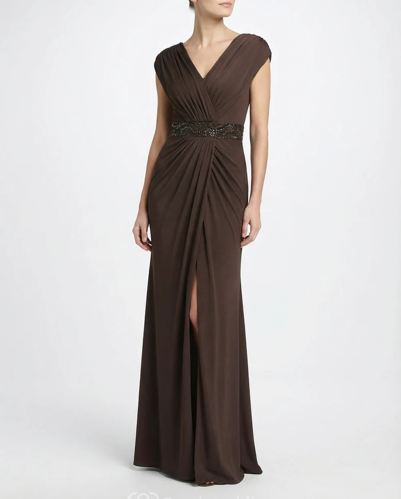 Front Slit V-Neck Mother of the Bride Dress