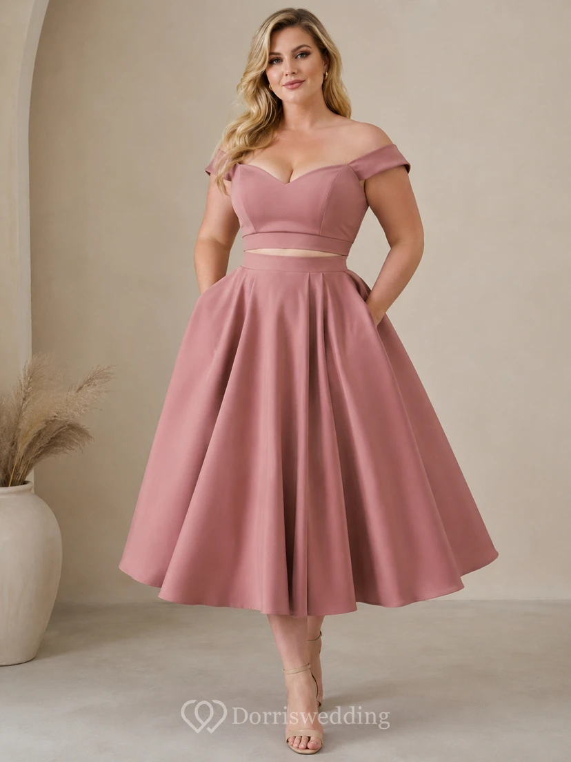 Vestido de satén de dos piezas con tirantes descubiertos hasta la rodilla view 4
