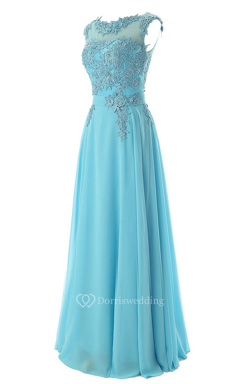 Cap-sleeve Bateau Neck A-line Dress With Lace Appliques view 2