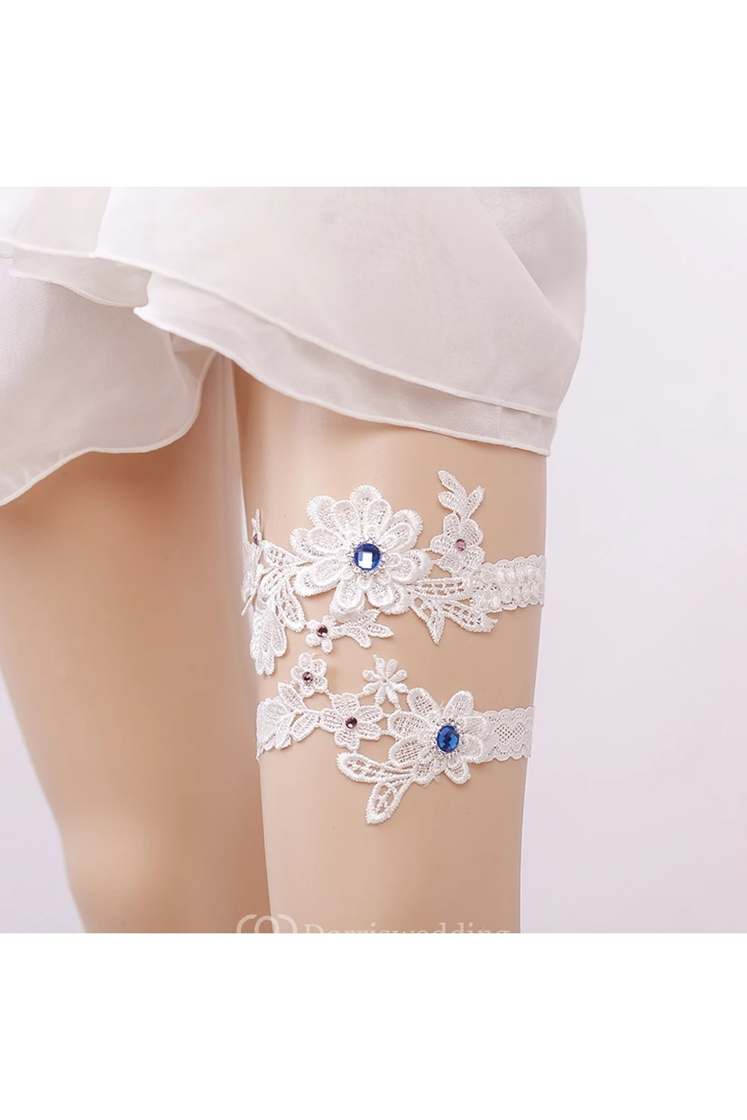 Western Style Blue Diamond Lace Elastic Two Sets Of Bridal Garter Within 16-23inch