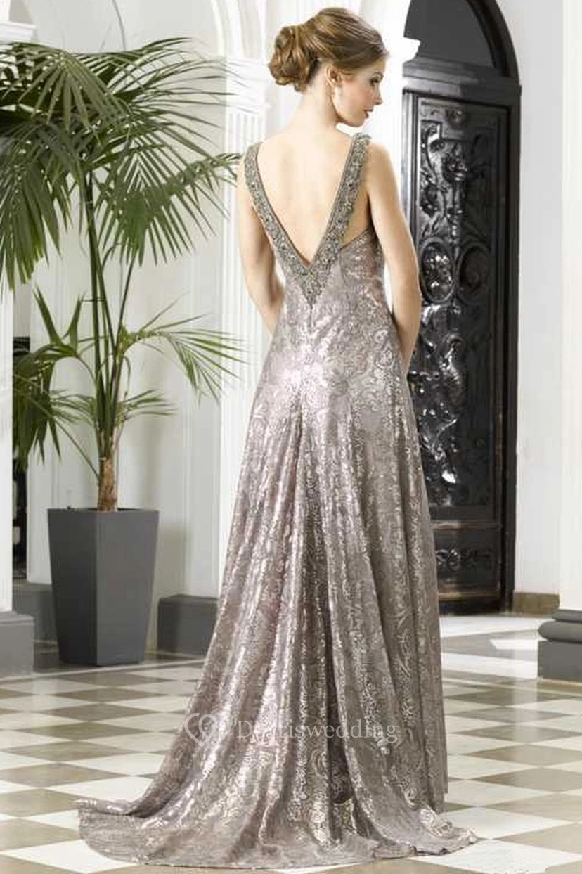 Sheath Sleeveless Bateau Beaded Long Prom Dress With Sequins And Low-V Back view 2