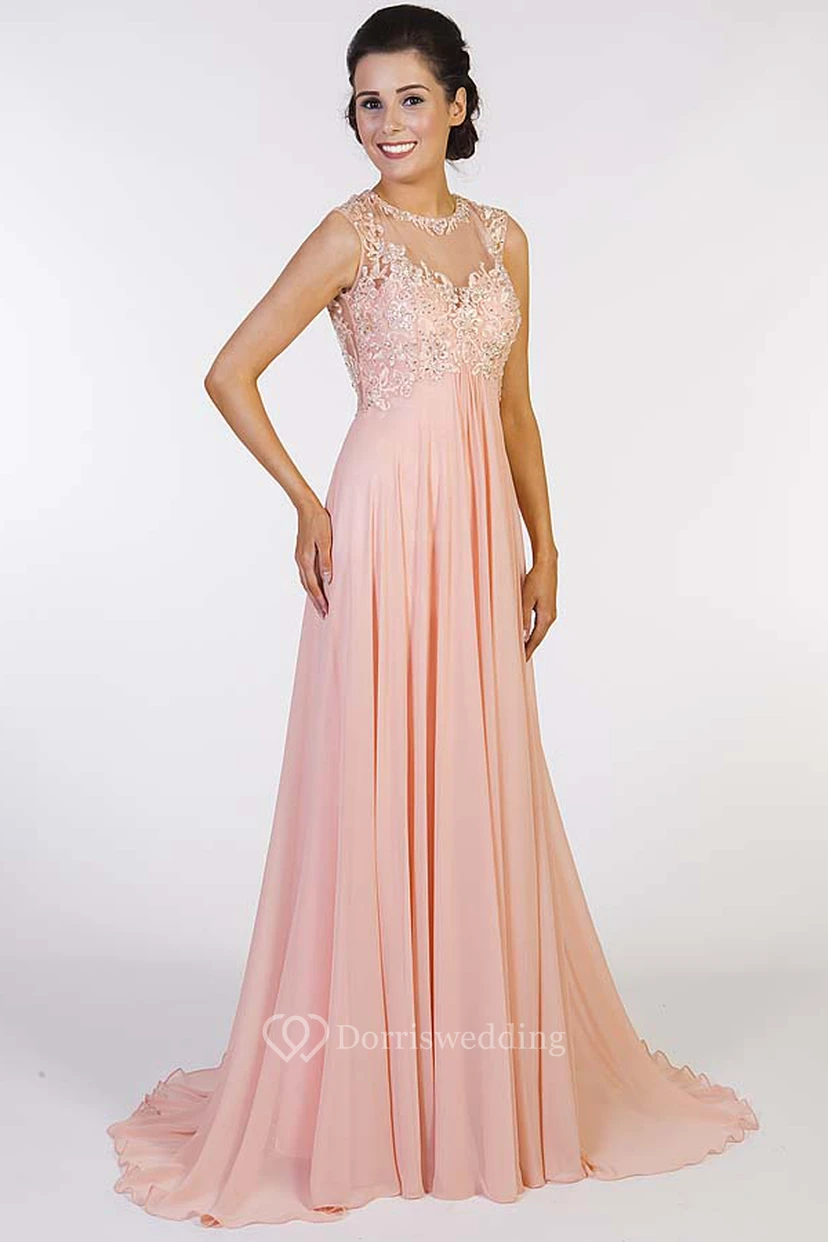 A-Line Sleeveless Beaded High-Neck Floor-Length Chiffon Prom Dress