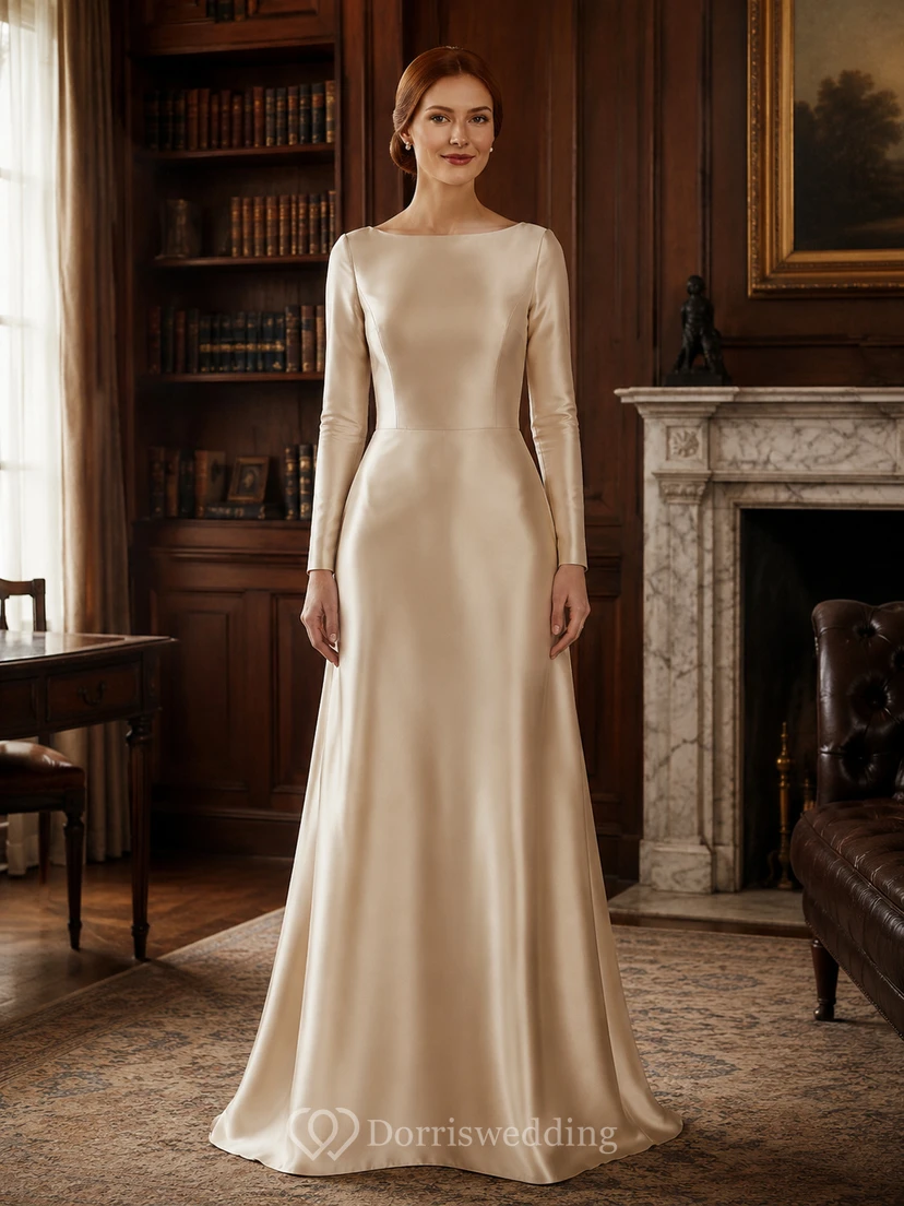 Champagne Long Sleeve Old Money Column Dress