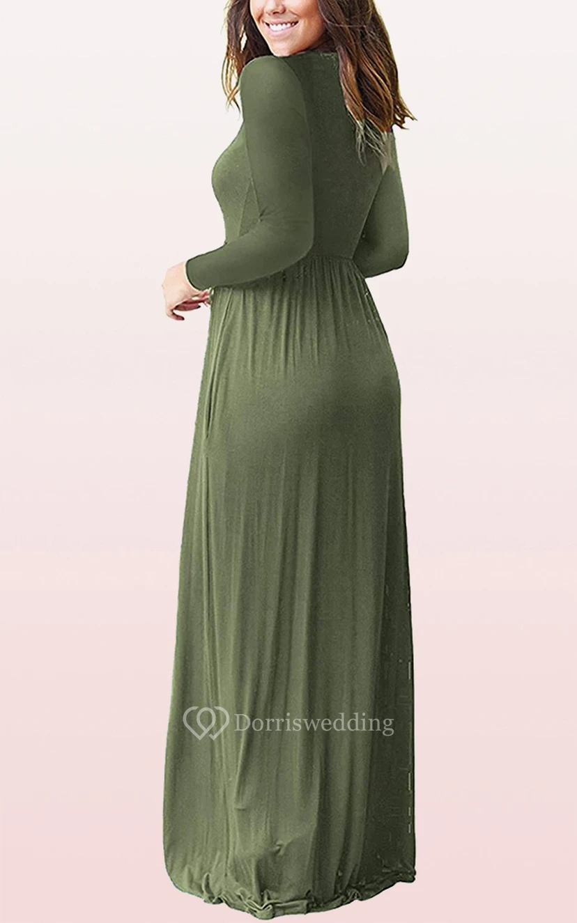 Elegantes Jersey-Gästekleid mit langen Ärmeln, U-Boot-Ausschnitt, A-Linie und Taschen view 3