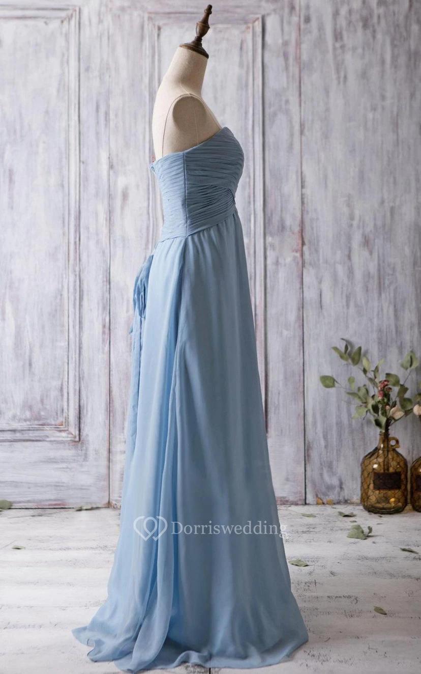 Sweetheart Pleated A-line Chiffon Long Dress Criss Cross Top view 3
