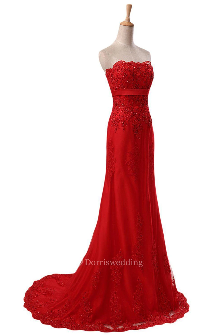Strapless Dress With Appliques and Beadings view 3
