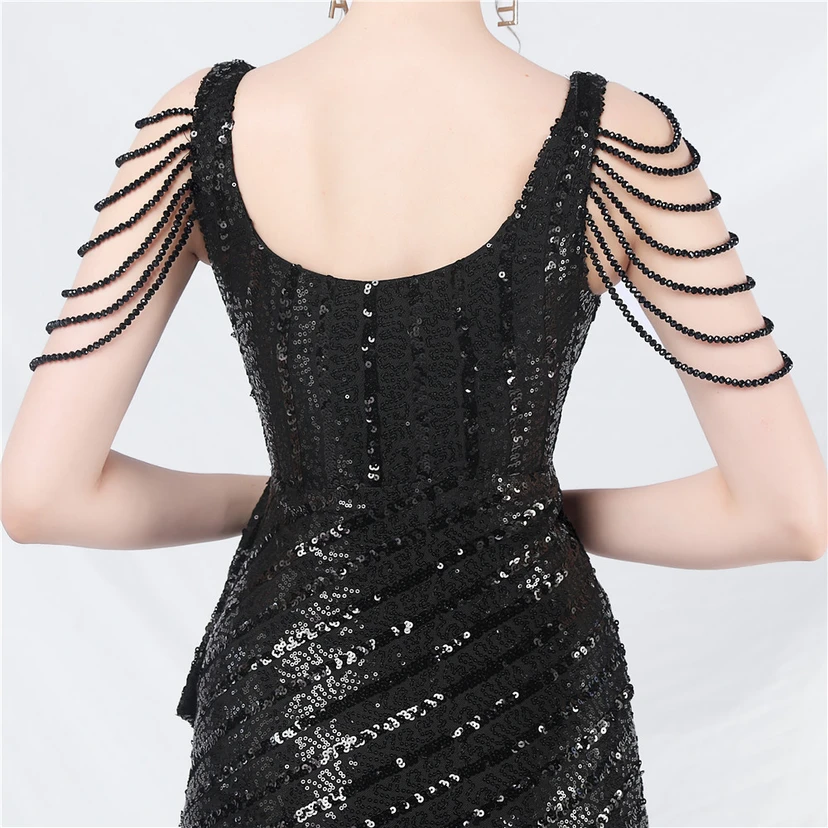 Craft Sequined Velvet Bottom Handmade Beaded Long Elegant Light Luxury Evening Dress view 46