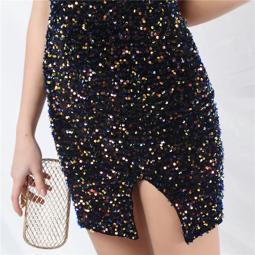 Velvet Handmade Sequined Heavy Craft Beaded Fantasy Sequined Short Skirt Evening Dress view 40