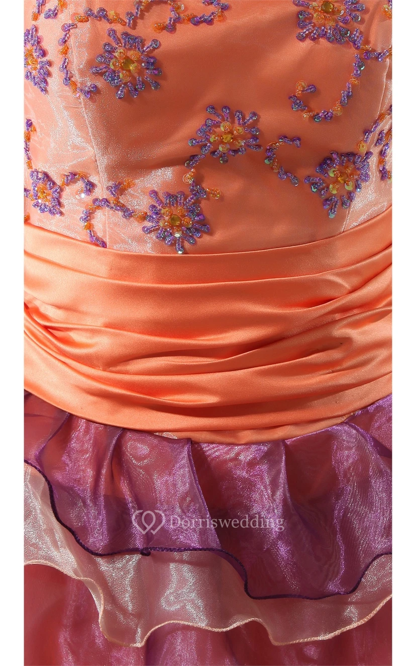 Mute-Color Square-Neck Tiers and Ball-Gown With Appliques view 8