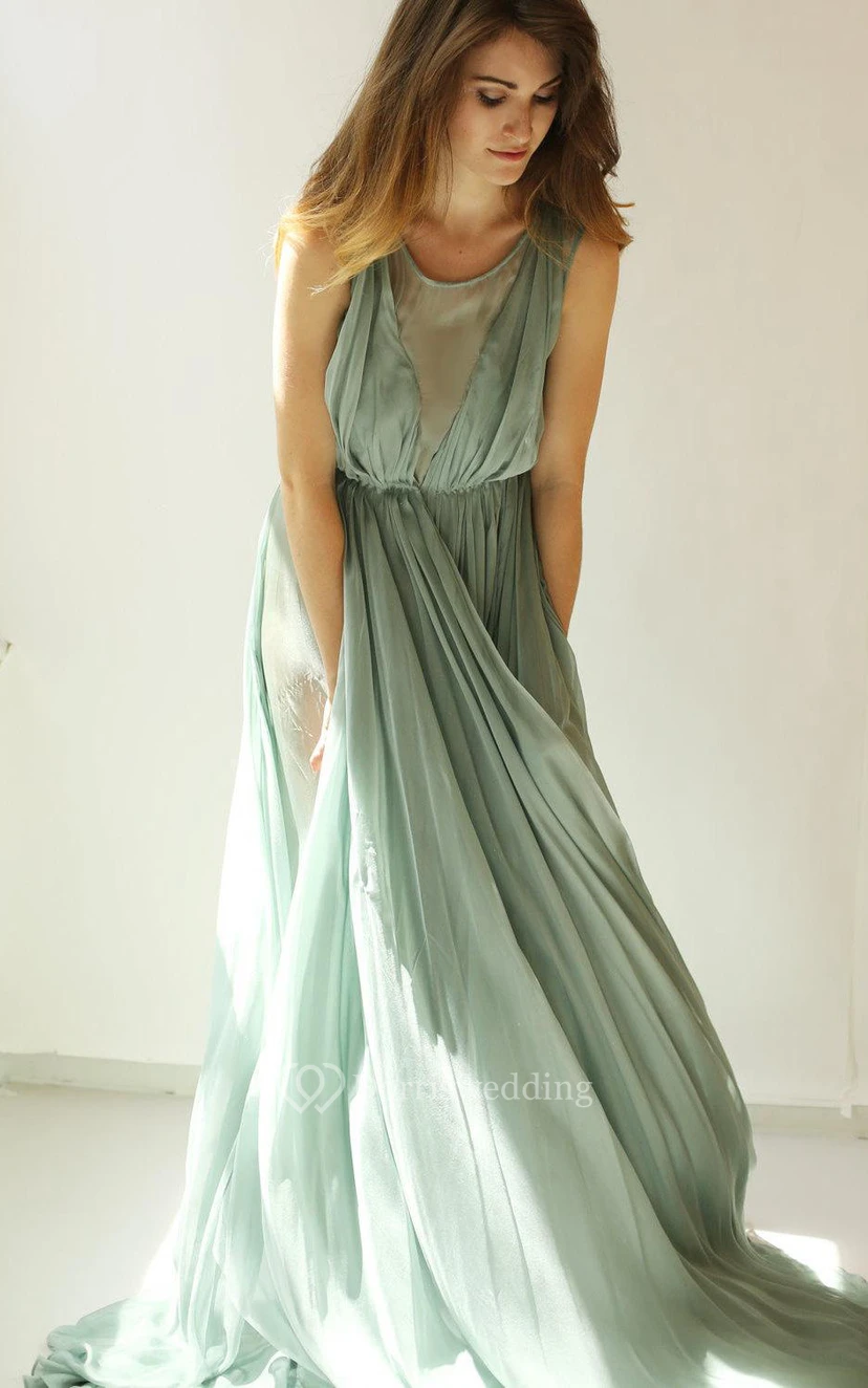 Colleen Long Muted Turquoise Green Chiffon Dress view 3