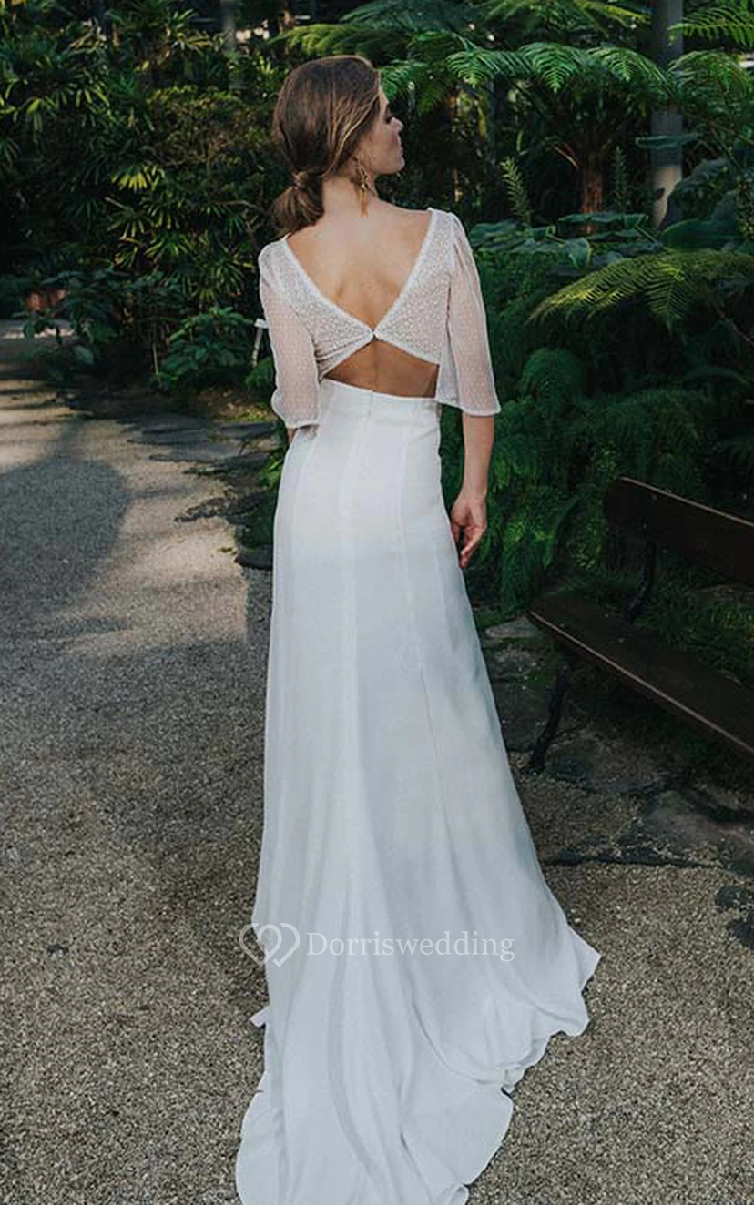 Zweiteiliges, transparentes Chiffon-Brautkleid mit Illusionsärmeln view 2