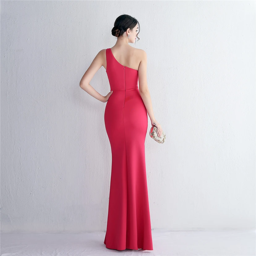 Pressing Beading Craft Toast Dress Long One Shoulder Thank You Banquet Slim Fishtail Skirt Wedding Car Model Exhibition view 42