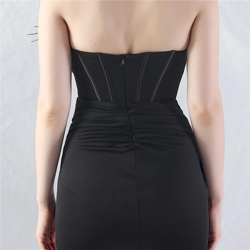 Fischgrätmusterweste, tailliertes Satinkleid mit Faltenwurf, handgefertigtes High-End-Abendkleid mit Straußenfedern view 25