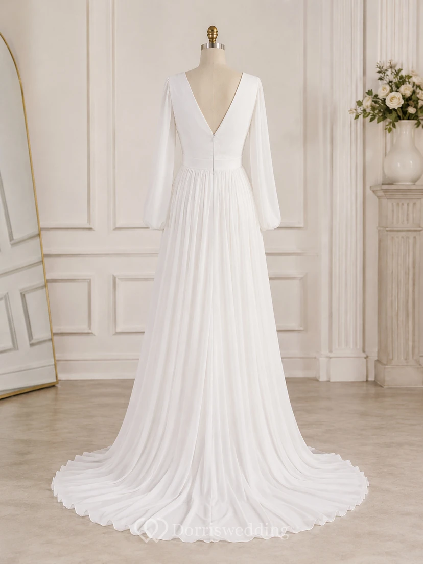 Empire Puff Long Sleeve Ruched A-line Wedding Dress view 8