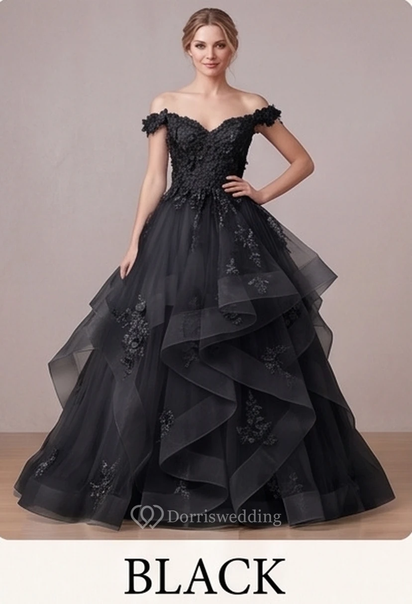 Robe de bal brodée bleu clair à épaules dénudées view 20