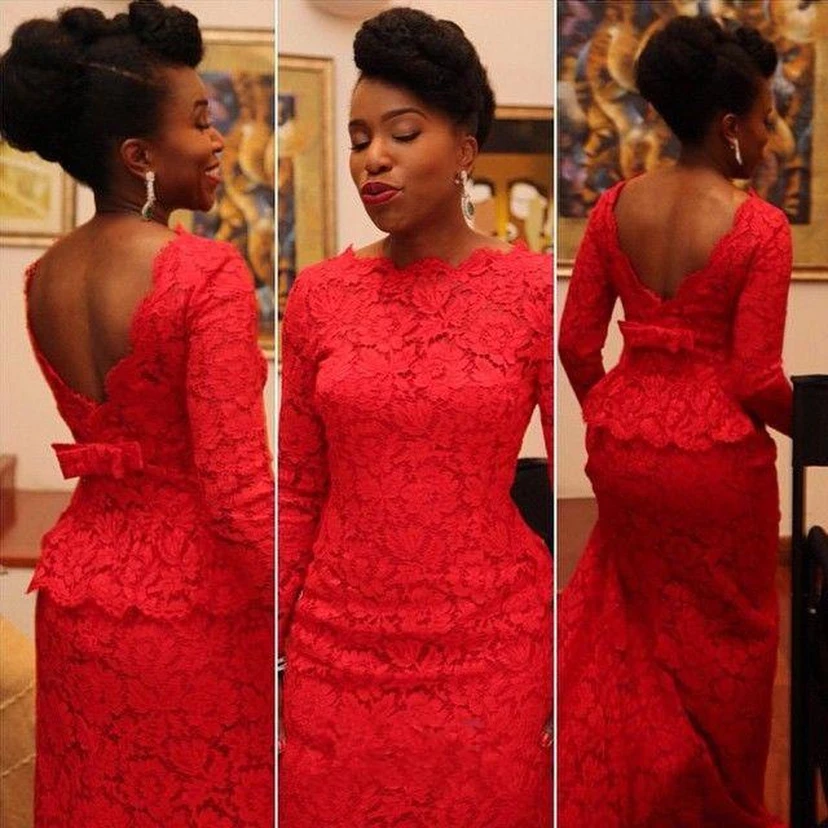 Sexy Red Lace Evening Dress Long on Sale view 2