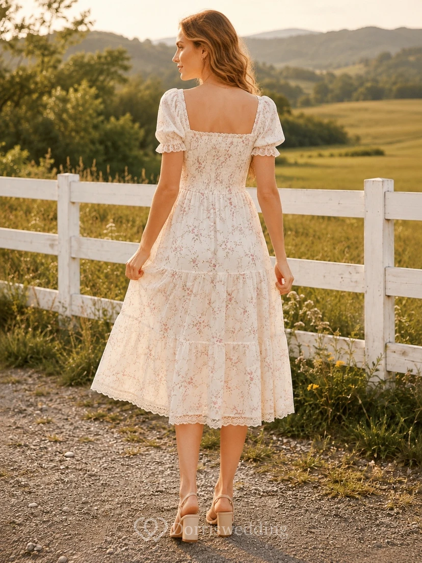 Lässiges, kurzärmeliges, teelanges Sommerkleid aus floraler Spitze im Landhausstil view 2