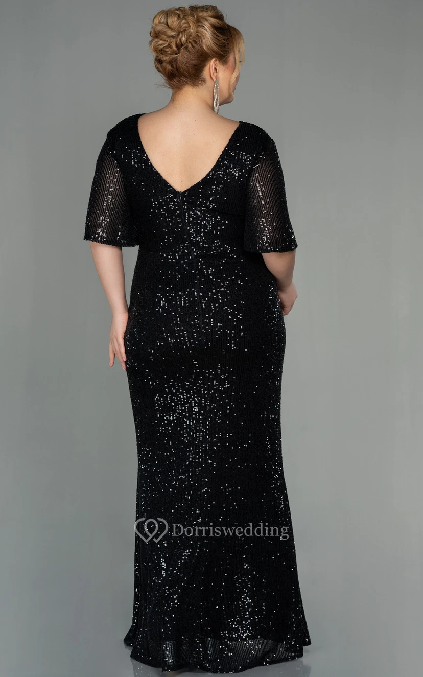 Poet-sleeve Empire Front Split Ruched Plus Size Mother of Bride Dress view 6