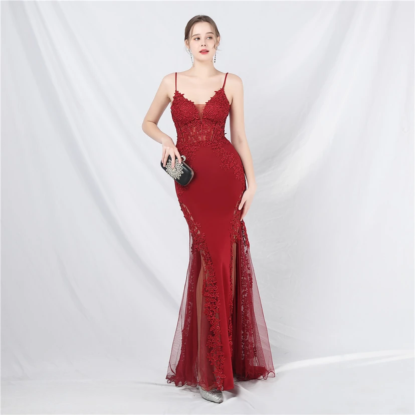 Spitzen-Abendkleid mit heißer Diamant- und Fischgrätenmuster-Weste, tiefem Taillenausschnitt, schulterfreiem Design und kurzer Schleppe view 68