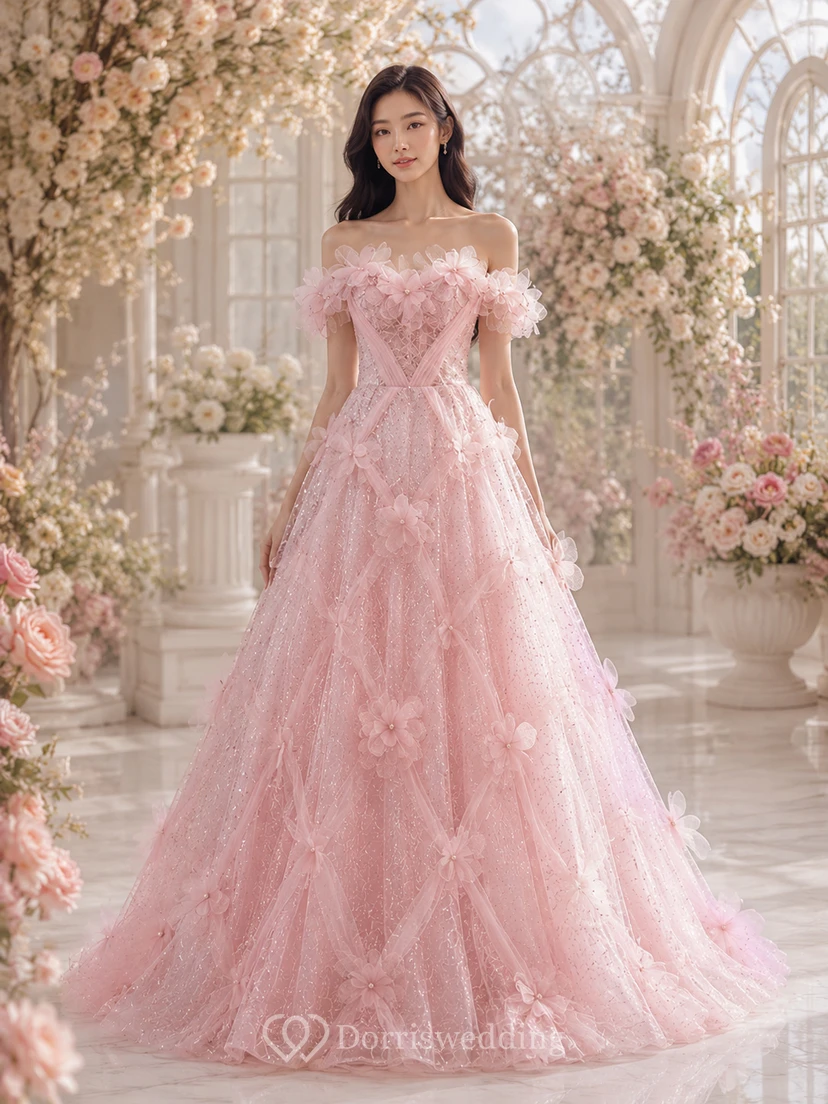 Blue Strapless Sparkling Flower Ball Gown view 6