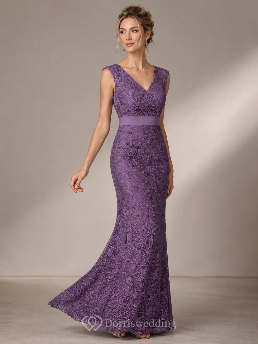 Brautmutterkleid mit V-Ausschnitt, kurzen Ärmeln, Applikationen und Falten view 7