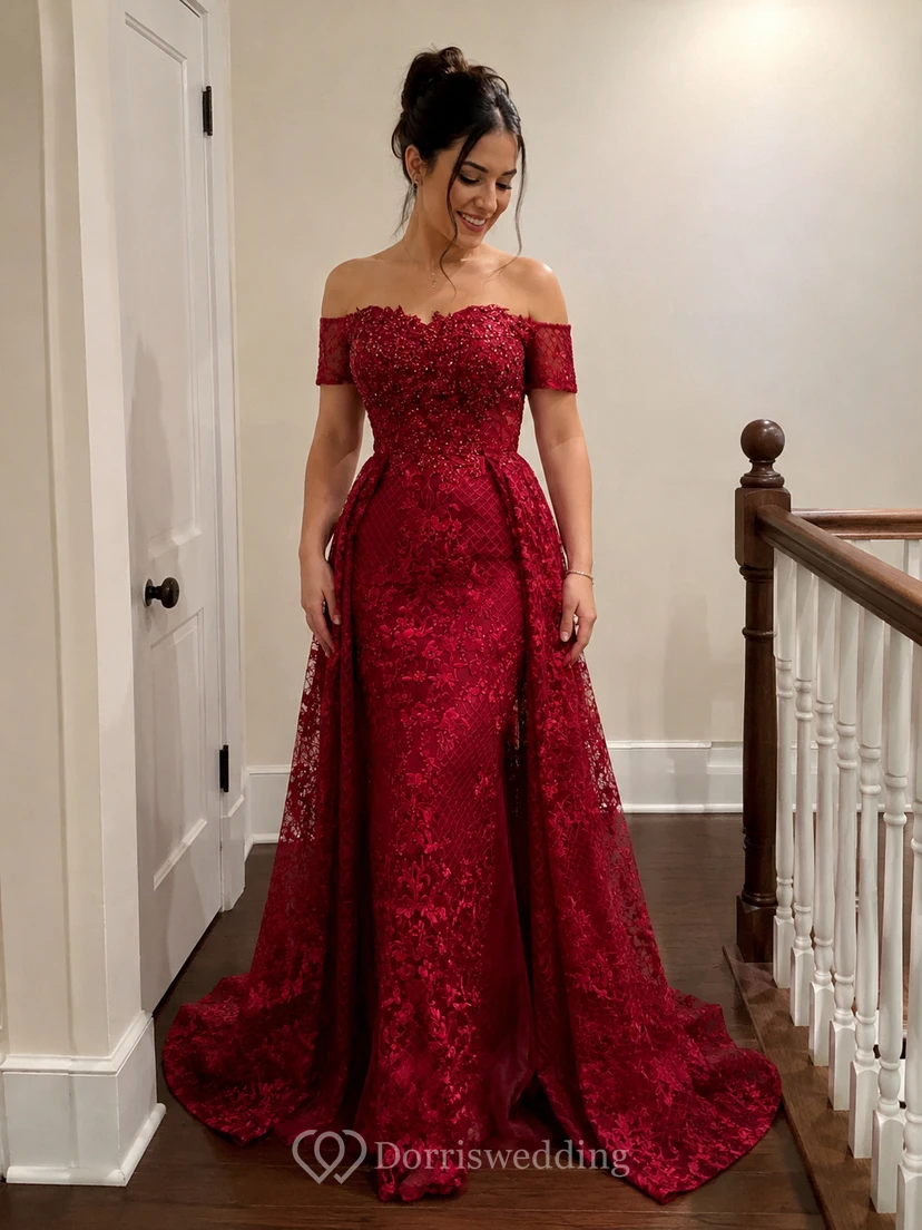 Robe de soirée élégante trapèze en dentelle, traîne brossée, sans manches, fermeture éclair et perles view 9