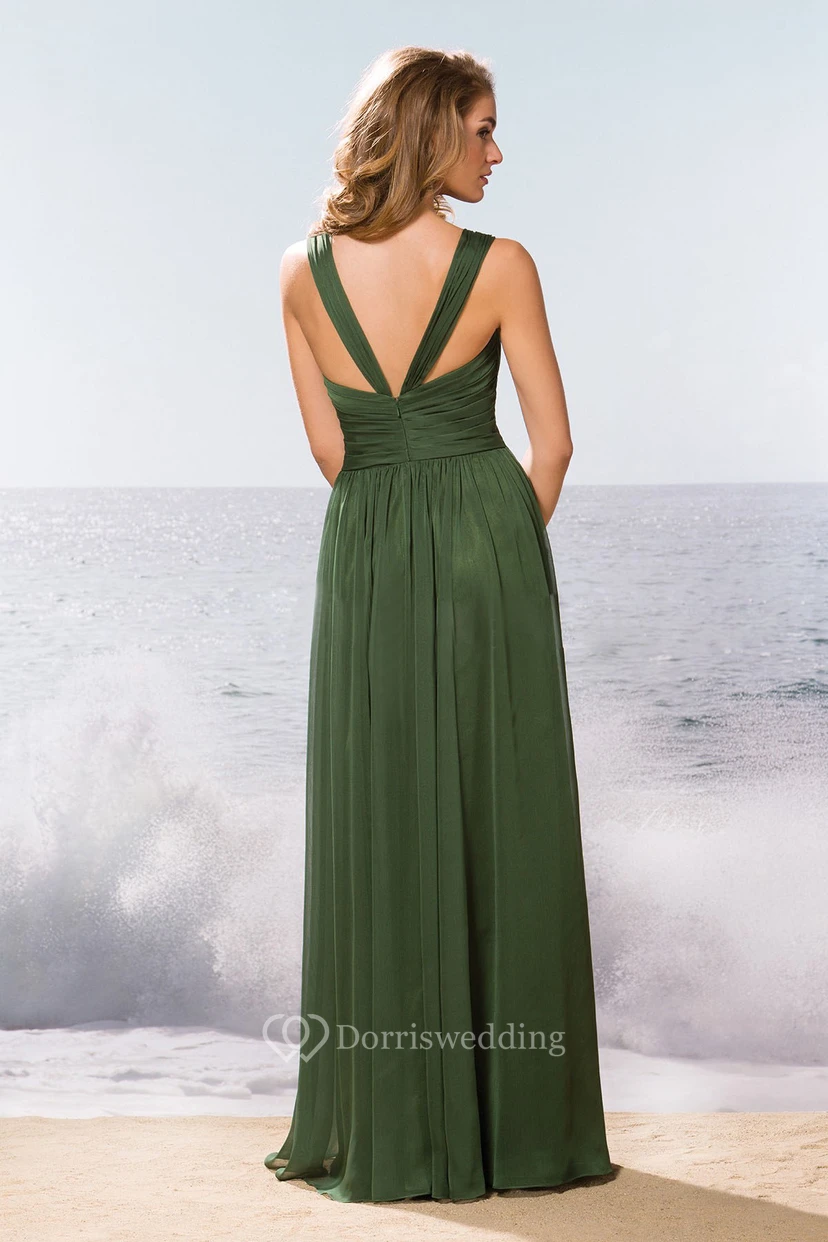 Sleeveless V-Neck A-Line Bridesmaid Dress With Pleats And Sequins view 2