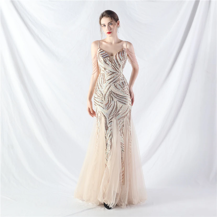 Layered Beads Spliced ​​Mesh High-End Evening Dress view 35