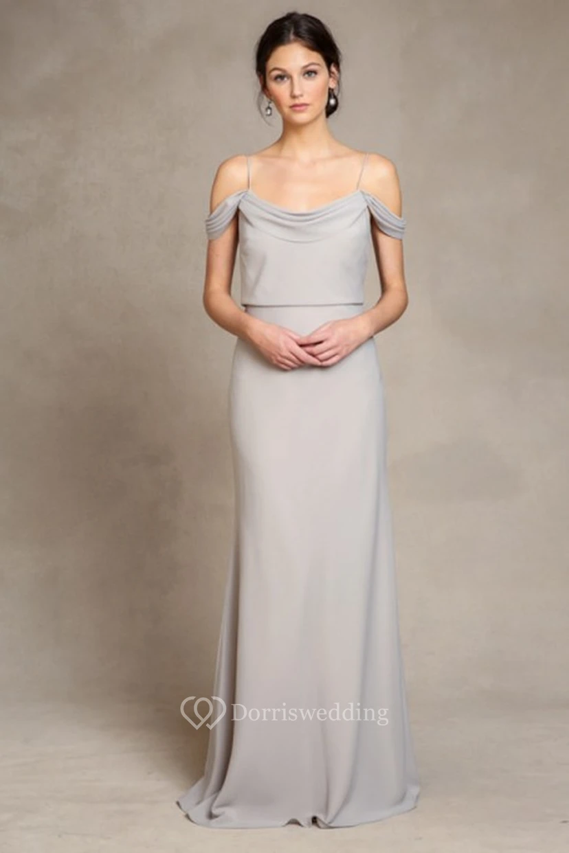 Spaghettiträgerloses, ärmelloses Chiffon-Brautjungfernkleid mit tiefem V-Ausschnitt am Rücken